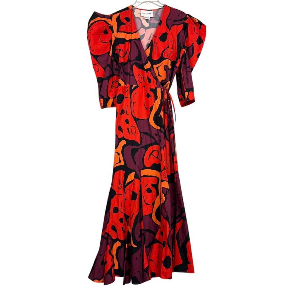 Tuckernuck De Loreta Puff Sleeve Printed Wrap Cotton Dress - Picture 3 of 8